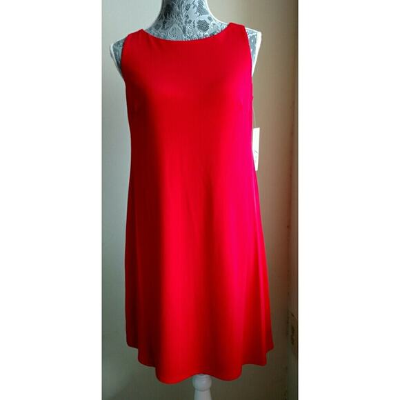 Eliza J Lace-Up Back A-Line Dress Red Jewel Neck 6 New - Picture 1 of 7